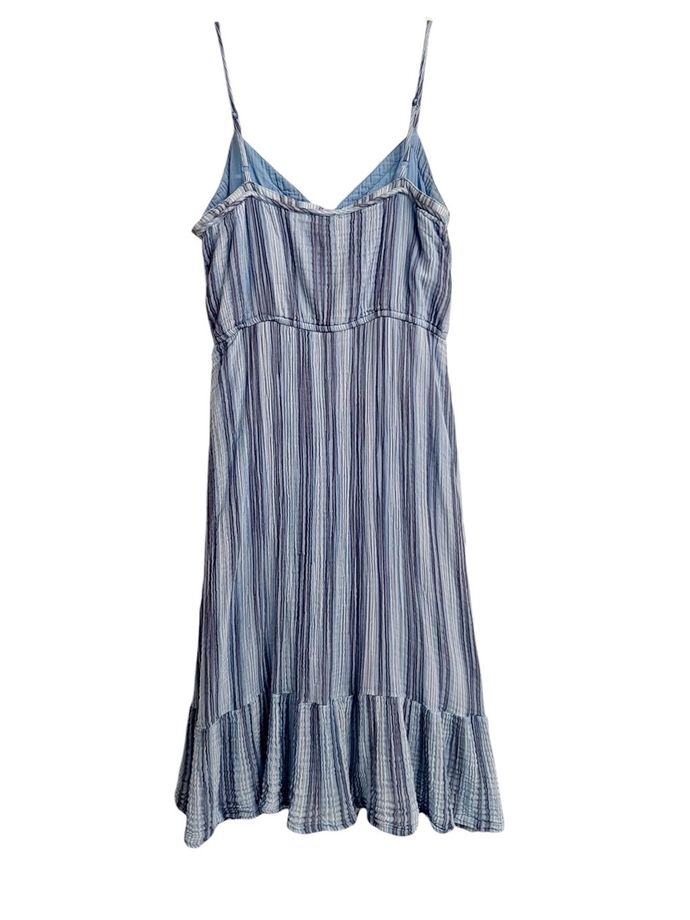 Aerie Striped Blue White Spaghetti-Strap Airy Cotton Gauze Midi Dress Medium - Picture 4 of 6
